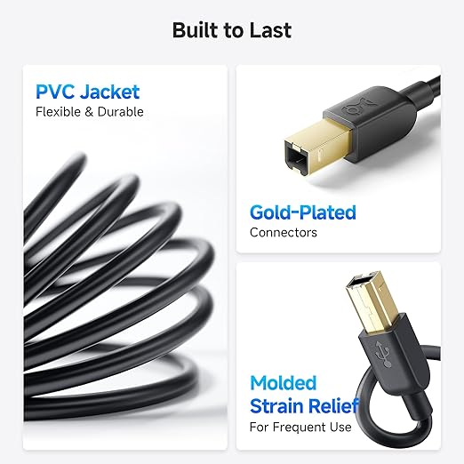Cable Matters Short USB Printer Cable - 3ft, USB A to B Cable, Compatible with Printer, External Hard Drive, Audio Interface, Scanner, MIDI Controller, MIDI Keyboard, Black