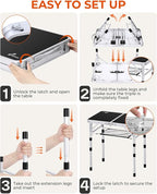 Sportneer Camping Table: Adjustable Height Small Folding Table 23.6" L x 15.7" W 4 Height with Mesh Layer - Compact & Portable Camping Essentials for Outdoor Camp Garden Picnic BBQ Dining Cooking