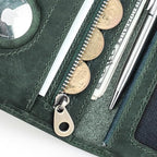CONTACTS Full Grain Leather Passport Holder RFID Blocking Travel Passport Wallet Compatible with Airtag Passport Cover Case with 4 Cards Slots, Coin Pocket (Green)