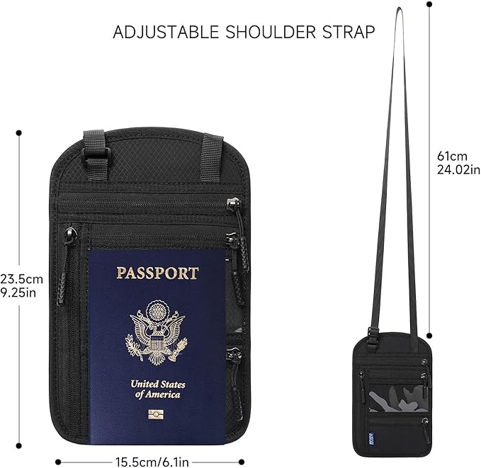 Neck Wallet,Travel for Passport Holder Neck Pouch Wallet RFID Blocking Men Women with Adjustable Neck Strap