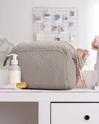 BAGSMART Travel Makeup Bag, Cosmetic Bag Small Make Up Organizer Case,Wide-open Pouch for Women Purse for Toiletries Accessories Brushes,Large Tranquil Gray