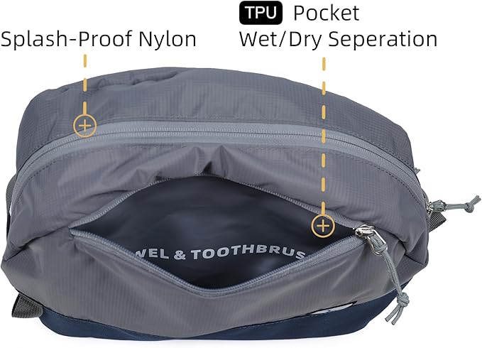 Travel Toiletry Bag 8L, Large Packing Cube with Waterproof TPU Wet/Dry Compartment