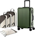 LUGGEX Carry On Luggage with Spinner Wheels, 8010S Aluminum Frame Zipperless Polycarbonate Hard Shell Suitcase with Packing Cubes and Shoe Bag (ZX-Core, Green, 21 Inch)