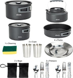 Alocs Camping Cookware Set - Lightweight Camping Pots and Pans - Portable Outdoor Cookware with Kettle - Camping Cookware Mess Kit for 2