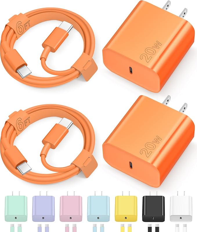 iPhone 17 16 15 Charger Fast Charging Type C Chargers USB C Charger Block iPhone 17 16 15 Air Pro Max Chargers with 6FT Cable for iPhone 17/17 Plus/17 Pro Max/16/16 Plus/16 Pro Max/15 Pro Max(Orange)