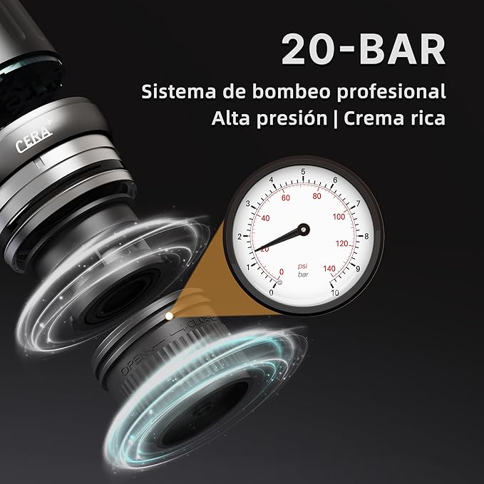CERA+ Portable Espresso Machine 5-8 Cups per Charge, Self-Heating 20 Bar， NS Pods & Ground Coffee, Epresso Electric Travel Coffee Maker for Outing, Working, Camping
