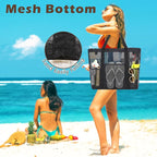 Fammart Mesh Beach Bag with Zipper, Large Beach Tote for Women, Toys Pool Swim Bag Travel Vacation Cruise Essentials