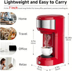 Single Serve Coffee Maker, 2 in 1 Brewer for K Pod & Ground Coffee, 90s Rapid Brew 6 to 14oz Capacities with Auto Shut Off, Small Compact Design for Home Office Travel Camping-Red