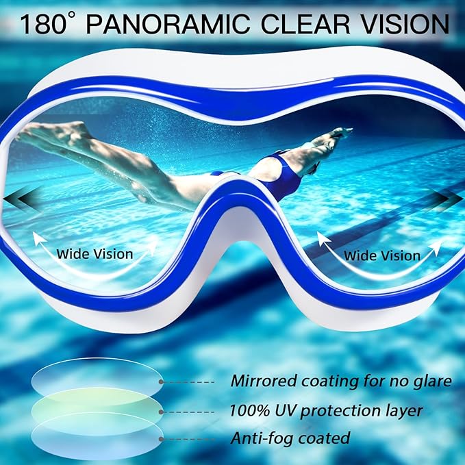 Swim Goggles No Leaking Anti-Fog Pool Goggles Swimming Goggles for Adult Men Women Youth, UV Protection 180° Clear Vision