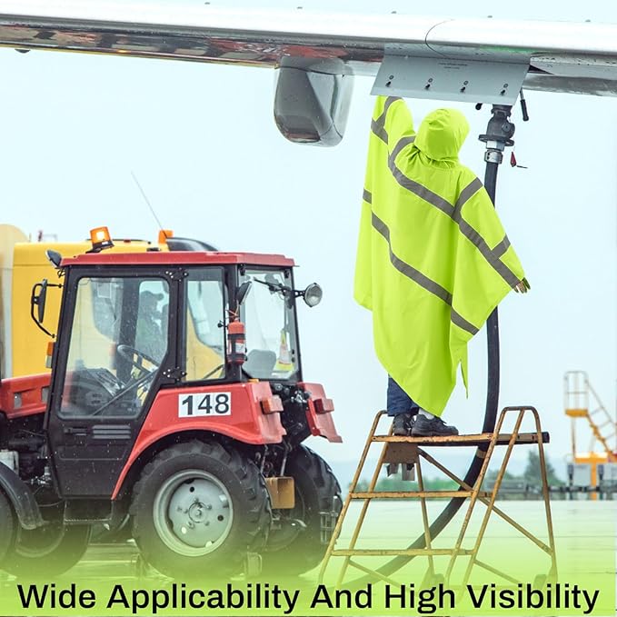 Coume High Visibility Rain Poncho with Large Pocket 50×80 Inch Reflective Rain Coat Safety Jacket Unisex for Outdoor Worker