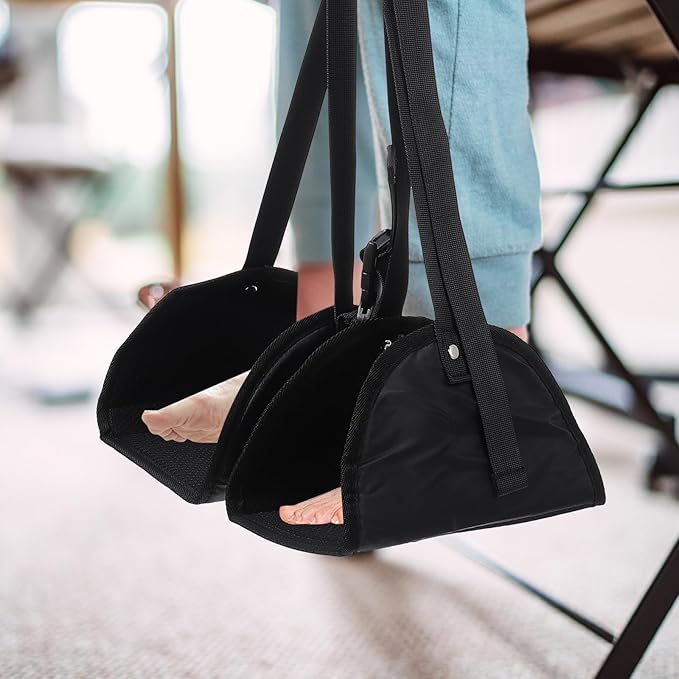 Amosfun Portable Footrest Hanging Foot Hammock Office Feet Pad Travel Leg Support Footrest for Airplane and Office Use, Black