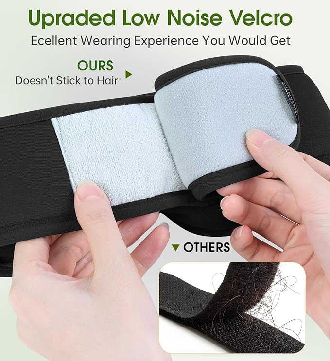 Bamboo Cotton Large Sleep Mask with Bluetooth Wireless Headphones - Blackout Eye Mask for Sleeping 3D Contoured Sleep Headband Ear Muffs Lengthen & Low Noise Hook for Better Experience (Black)