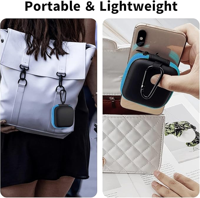 Square Earbud Case Portable EVA Carrying Case Storage Bag Tech Pouch Cell Phone Accessories Organizer with Carabiner for Earphone, Earbud, Earpieces, SD Memory Card, Camera Chips, Blue
