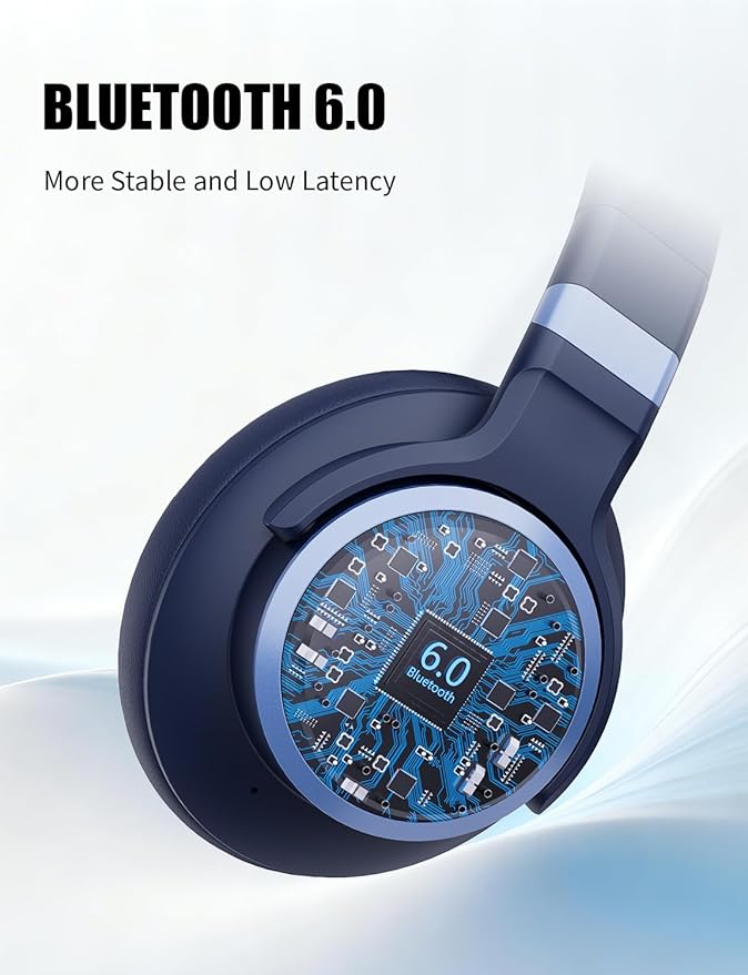 KVIDIO Active Noise Cancelling Headphones, 70 Hours Playtime Bluetooth Headphones with Microphone, Transparency Mode, Deep Bass and Hi-Fi Stereo Sound (Blue)