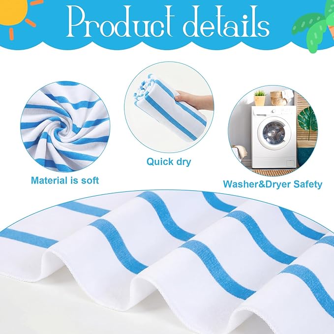 Redbaker 16 Packs 28 x 59 Inches Oversized Stripes Beach Towel Bulk Extra Large Pool Towels Set Microfiber Quick Dry Swim Towel Blanket for Women Men Adult Bath Travel(Classic Color)