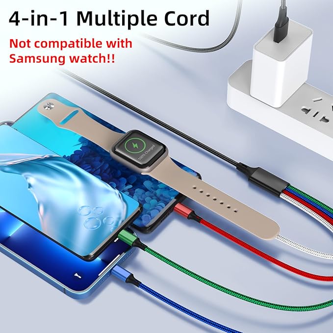 2Pack 5FT 4 in 1 for Apple Watch Charger iPhone Charger,Multi Charging Cable USB C Micro iWatch Charger Compatible with iWatch Ultra Series 10/9/8/7/6/SE/5/4/3,iPhone 16/15/14/13/12,Galaxy Android