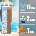 4 Pack 40 Oz Tumbler with Handle Bulk, Double Wall Vacuum Insulated Stainless Steel Tumbler with Lid and Straw, 40 oz cup with Silicone Spill Proof Stopper Set (Cream)