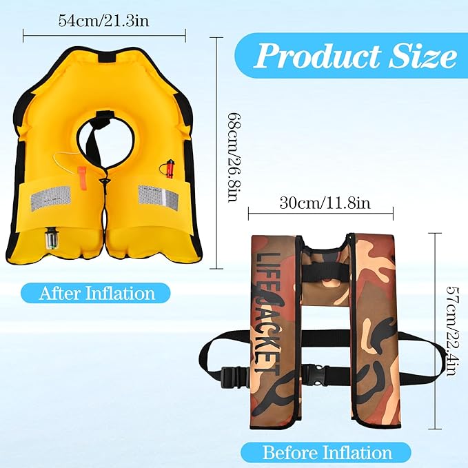 Adult Automatic Inflatable Kayak Vest PFD,Water Sports Vest for Boating Fishing Kayaking SUP Paddleboarding（fit Weight Below 330 lbs）
