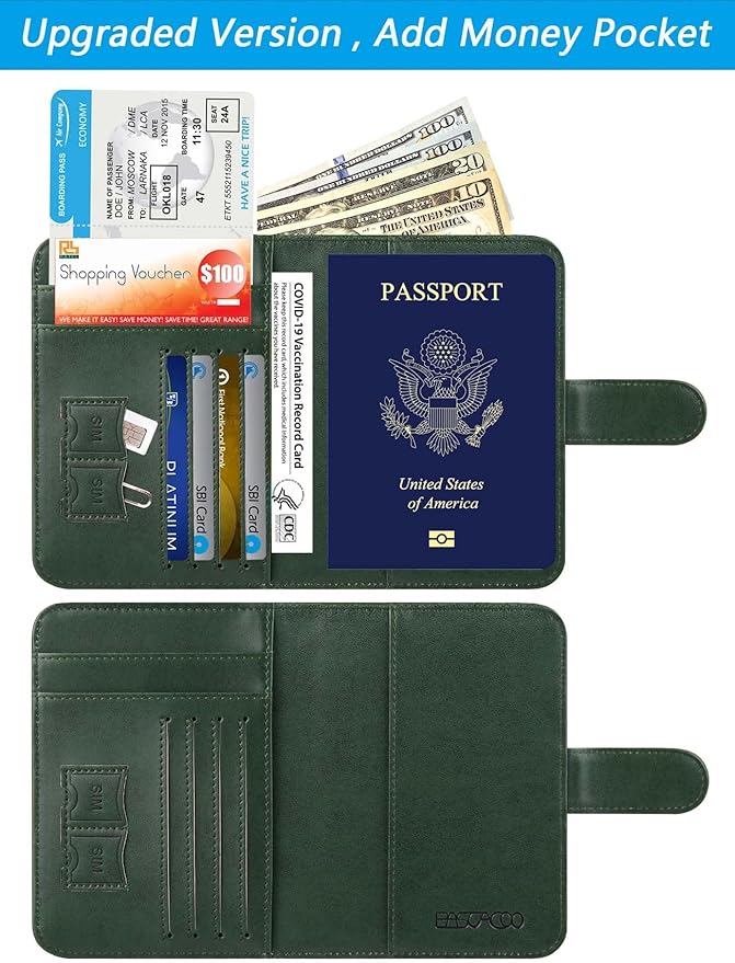 Passport Holder Cover Wallet RFID Blocking Leather Card Case Travel Accessories for Women Men (Atrovirens)