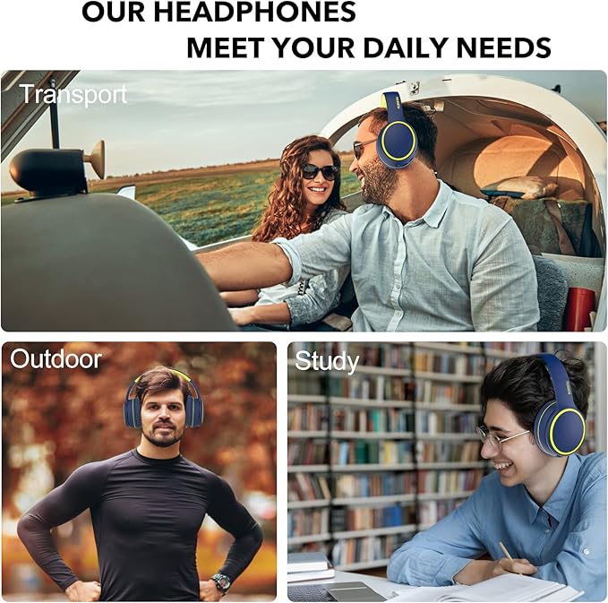 B10 Wireless Bluetooth Over-Ear Headphones, Lightweight Folding Stereo Bass Headset with Mic, 50H Playtime, Volume Control, Bluetooth 5.3 Headphones for iPad/Travel/Tablet/PC (Blue)