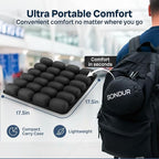 Sondur™ Travel Cushion – CloudAir Technology Airplane Seat Cushion – Inflatable Travel Cushion for Long Flights – Portable Air Cell Design, Puncture-Resistant Waterproof Pad – Black