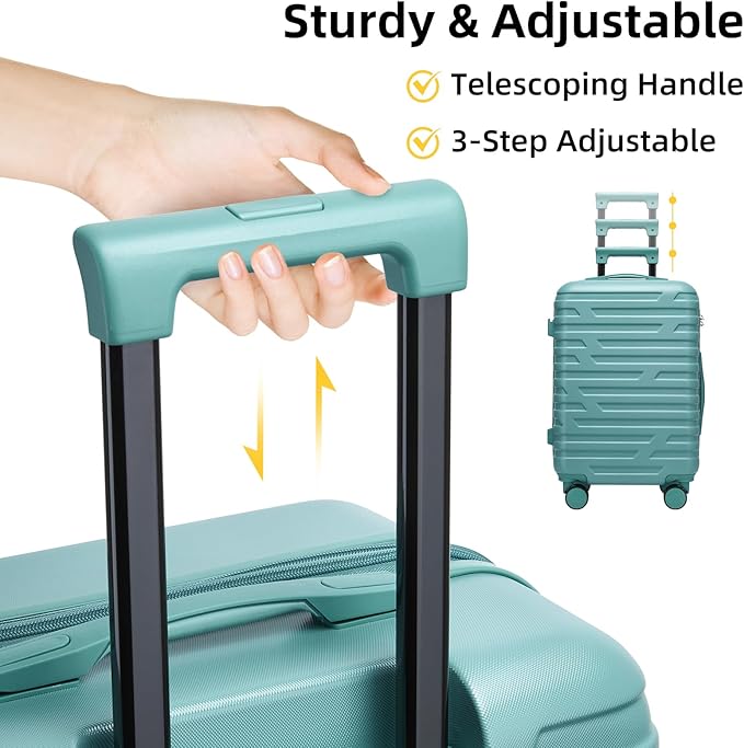 6 Piece Luggage Sets with Bags, Lightweight Expandable Checked Luggage Sets, Hardshell ABS Spinner Wheels Carry on Suitcase with TSA Lock, for Travel, Women Men (Aqua Blue, 18/20/24/28inch+2bags)