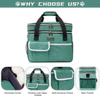 BAGLHER Dog Travel Bag for Supplies - Double-Layer Airline Approved Weekend Pet Travel Organizer Set for Dog and Cat Tote with 2 Pet Food Containers and 2 Collapsible Silicone Bowls Green