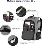 MATEIN Extra Large Laptop Backpack 18.4 Inch, Airplane Approved Travel Backpack with Luggage Strap and Anti Theft Pocket, 50 L College Computer Carry On, Gifts for Business Work Men, Grey Black