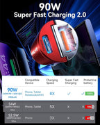 MRGLAS 2-Pack 90W USB C Car Charger,[Super Mini Metal] Car Charger Fast Charging Adapter PD+QC3.0 Dual Port Type C Car Cigarette Lighter USB Compatible iPhone 16 15 14 Pro Max iPad S25-Red