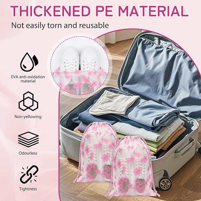 Shoe Bags for Travel, Travel Shoe Bags for Packing, Large Waterproof Portable Drawstring Travel Shoe Storage Bag Travel Essentials Women for and Men (Flowers)