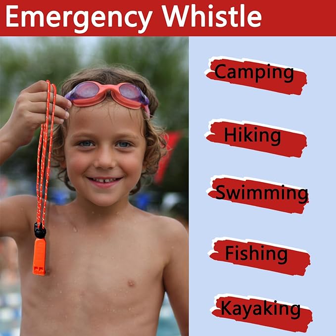 Amzonly Emergency Whistle, 120db Safety Whistle Survival Shrill Loud for Camping Hiking Hunting Boating Fishing Life Vest Jacket Rescue Signaling Kids Lifeguard 5 Pack