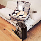 NINETYGO Medium Checked Luggage 25 Inch, Flat Top Opening Check In Luggage with Cup Holder, Expandable, Coffee-Infused PC Hard Shell, Eco-Friendly, TSA Lock, 360° Spinner Wheels (Flat White)