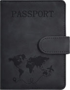 Passport Holder, Passport Cover with Credit Card Slot and Boarding Pass Slot Combo, Passport Wallet Case Book Travel Must Have, RFID Blocking Leather Travel Accessories, Black