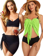 CHICGAL 2 Pieces Women Beach Sarong Bathing Suit Wrap Skirt Sheer Bikini Swimsuit Cover Ups for Swimwear
