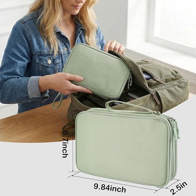 CAAORDKSO Large Electronics Travel Organizer Case, Cable Organizer Bag Water Resistant Double Layers Accessories Storage Bag Tech Pouch, for Cord, Charger, Power Bank, Earphone (Mint Green, X-Large)