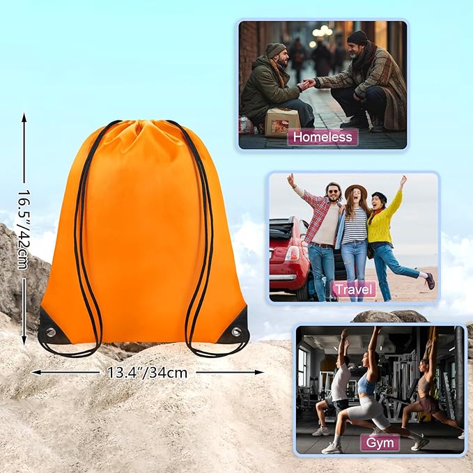 Grneric Drawstring Bags Bulk 14 Pcs Drawstring Backpack Bulk Cinch Bag Sackpack for Men Women Gym (Orange)