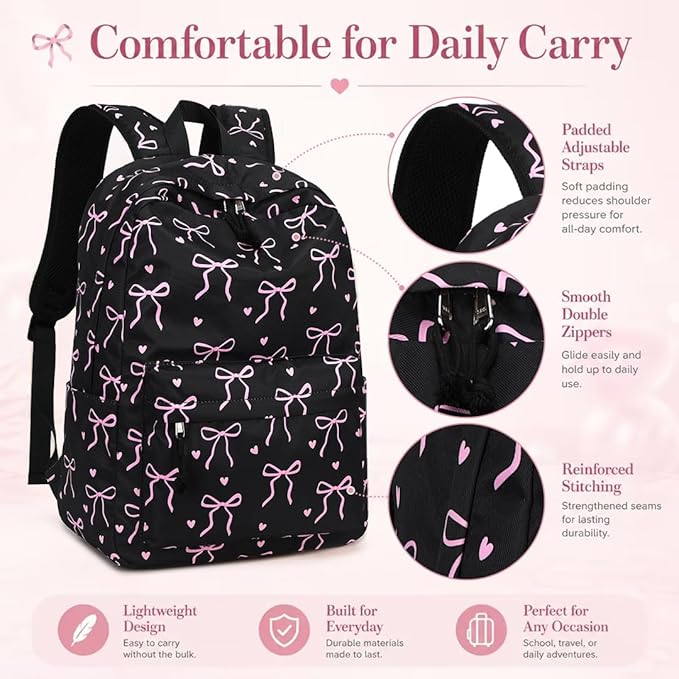 LOIDOU Backpack for Girls School Backpacks Bookbags for Elementary Middle School Women Laptop Backpacks (Bow tie Black, L-17)
