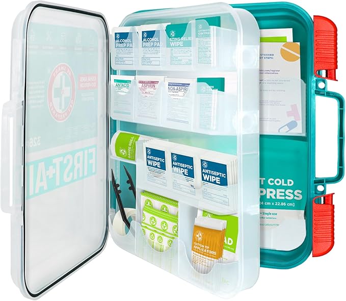 Be Smart Get Prepared First Aid Kit, Teal, 326 Piece, Exceeds OSHA and ANSI Guidelines 100 People - Office, Home, Car, School, Emergency, Survival, Camping, Hunting and Sports