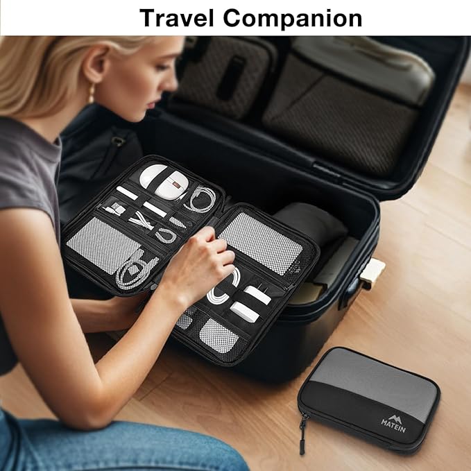 MATEIN Cord Organizer Travel Case 2 Pack, Water Resistant Tech Organizer Pouch for Small Electronic Accessories, Portable Electronics Case Carrying Bag for Cable, Changer, Earphone & Power Bank