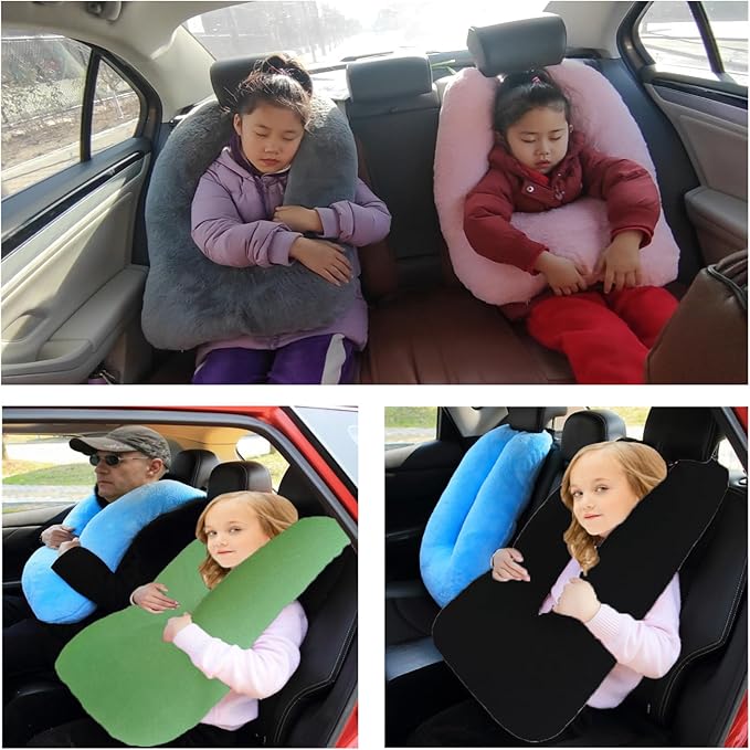 FHSGGP Travel Pillow Car Pillow Kid Car Sleeping The Sleeping Aid for Adults and Kids on Road Trips Sponge Kids Travel Pillow Provides Body and Head Support Sage Green
