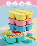 Canfanni 4 Pcs Snack Box Containers Set, Reusable 4 Compartment Lunchable Container with 2Pcs Sauce Containers, Stackable BPA-Free Bento Box for School, Work, Travel (4 Color)