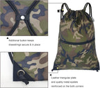 draw string back bag, Large Gym Sports string backpack for men and women with front zipper pocket and inside zipper pocket to keep key or phone (green camo)