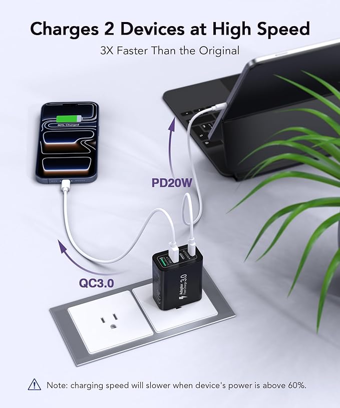 [2-Pack] 40W USB C Charger Block, 4-Port Type C Fast Charging Brick Dual PD&QC Wall Plug Adapter Power Brick for iPhone 13/14/15/16/17/Pro Max/Plus/iPad/Airpods/iwatch/Samsung Galaxy (Black)
