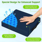 Seat Cushion for Office Chairs, Memory Foam Chair Cushion with Patterned Core for Even Support, Back, Tailbone & Sciatica Relief, Chair Pillow with Carry Handle for Car, Wheelchair (Blue)