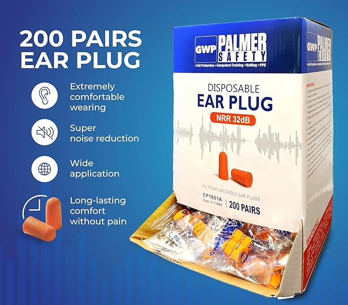 ATERET Earplugs 200 Pairs & 12 Pairs of Safety Glasses I 32db Noise Cancelling Soft Disposable Ear Plugs I Safety Hearing & Eye Protection for Hunting Shooting Range Work Construction