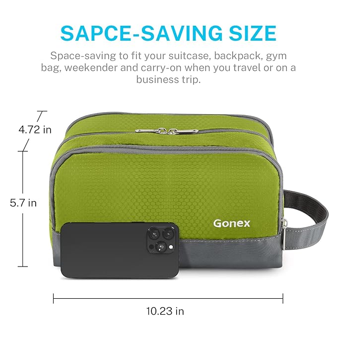 Gonex Travel Toiletry Bag Nylon, Shaving Bag Toiletry Organizer Green