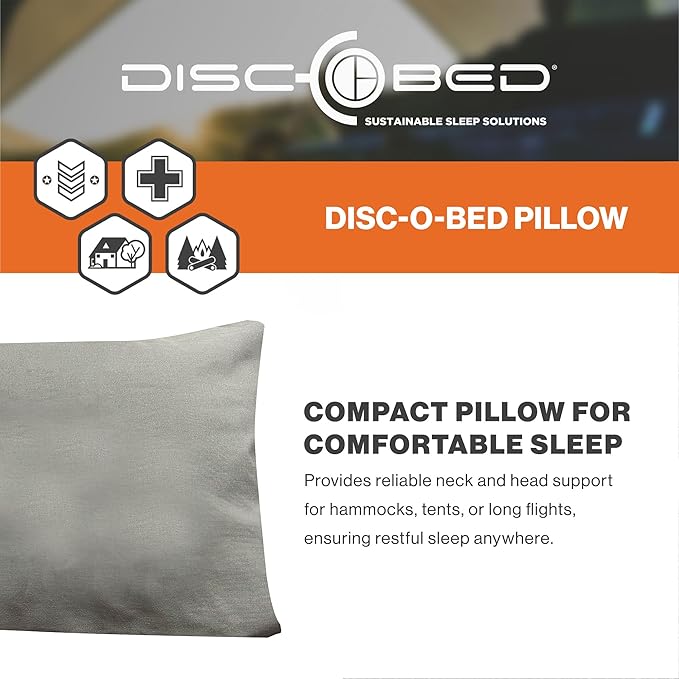 Disc-O-Bed Compact and Packable Travel Pillow with Washable Cover, Ultralight for Backpacking, Hiking, and Camping, Grey