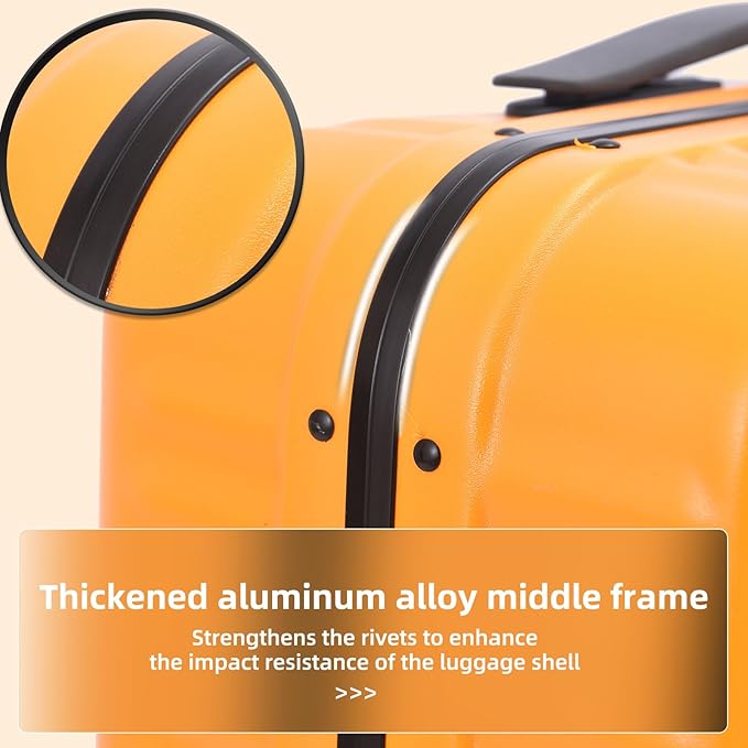 Kaleenie 2 pieces 20/29 Aluminum Frame Carry On and Checked Luggage Set with Side Opening, Lightweight Hardshell ABS+PC Trunk Suitcase with TSA Lock, 360° Universal Wheels & Adjustable Handle, Orange