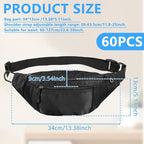 Crossbody Fanny Pack Large Capacity Waist Bag with Hidden Zipper Pockets Adjustable Strap Fanny Packs Waterproof Oxford Cloth Travel Belt Bag for Outdoor Shopping Travel Men Women (Black 60PCS)