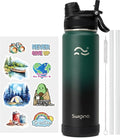 Swigina Insulated Water Bottle with Silicone Boot (36hrs Cold/18hrs Hot) - DIY Stickers, [2-in-1 Lid], BPA Free, 24 oz